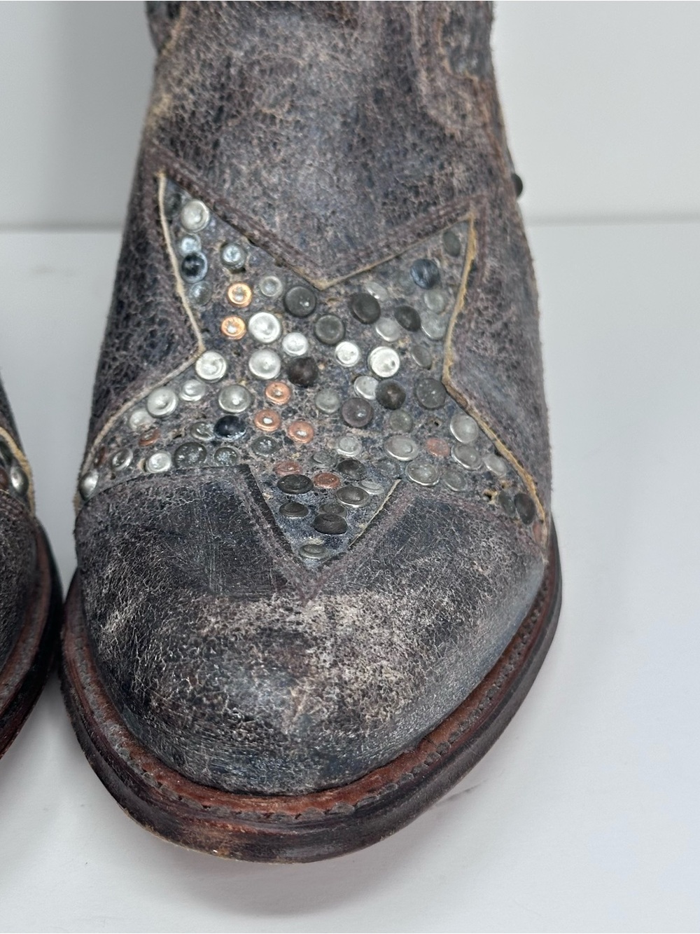 Frye Deborah Star Studded Ankle Boots Distresses - BROWN - Picture 3 of 13
